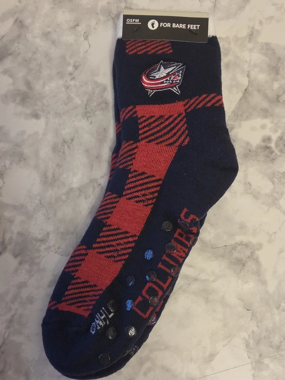 Columbus Blue Jackets NHL Red & Navy Plaid Grip Crew Socks - Men